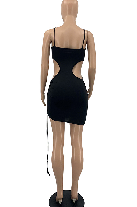 Sexy Sling Hollow Out Smoke Plait Mini Dress PQ8042