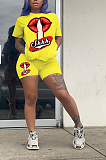 Women Lips Print Loose Sport Casual Shorts Sets AMX6011