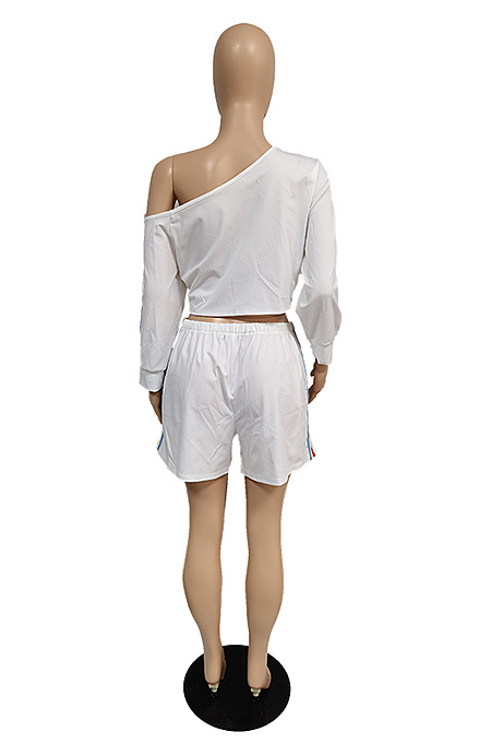 Fashion Round Neck Long Strips Plus Size Short Sets TC069
