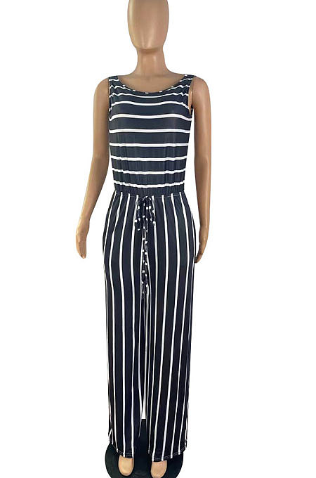 Stripe Knotted Strap Sleeveless Wide Leg Jumpsuits TL6568
