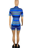 Printing Screw Thread Pit Bar Deep V Neck Romper Shorts TL6589
