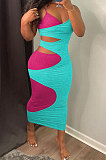 Color Matching Sexy Condole Belt Long Dress ED8397