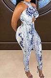 Sexy Snakeskin Grain Halter Neck Bodycon Jumpsuits ED8394