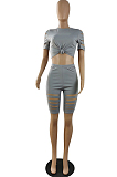 Euramerican Pure Color Hurnt Flower Shorts Two-Piece E8594