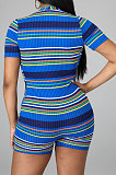 Printing Screw Thread Pit Bar Deep V Neck Romper Shorts TL6589