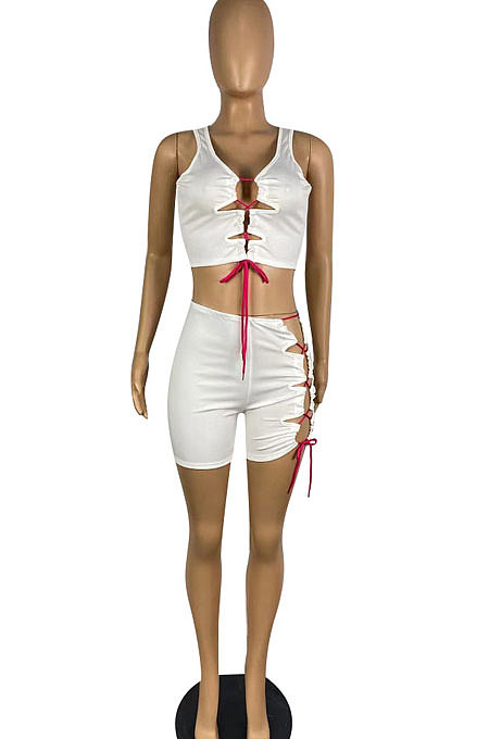 Pure Color Knotted Strap Shorts Sets TL6585