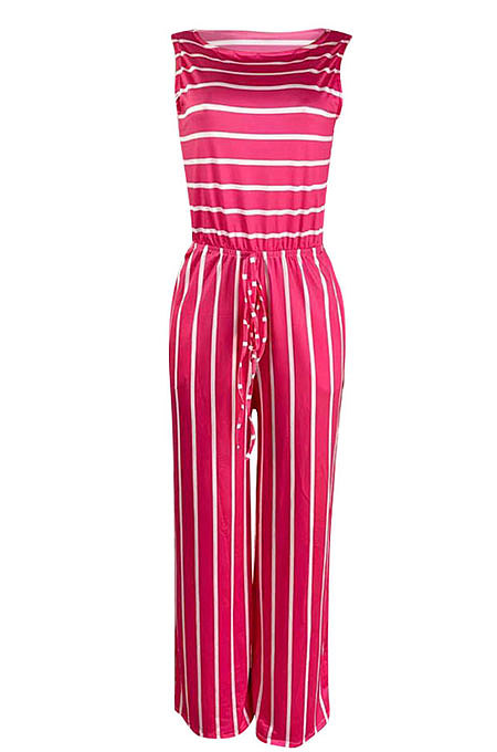 Stripe Knotted Strap Sleeveless Wide Leg Jumpsuits TL6568