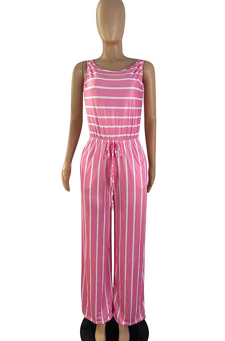 Stripe Knotted Strap Sleeveless Wide Leg Jumpsuits TL6568