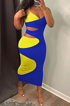 Color Matching Sexy Condole Belt Long Dress ED8397