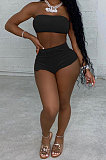 Fashion Sexy Pure Color Korea Velvet Chest Wrap Shorts Sets SDD9509