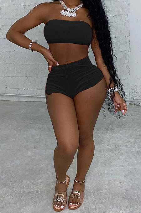 Fashion Sexy Pure Color Korea Velvet Chest Wrap Shorts Sets SDD9509