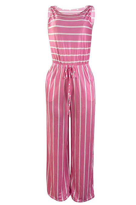 Stripe Knotted Strap Sleeveless Wide Leg Jumpsuits TL6568