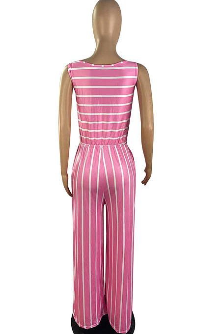 Stripe Knotted Strap Sleeveless Wide Leg Jumpsuits TL6568