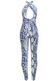 Sexy Snakeskin Grain Halter Neck Bodycon Jumpsuits ED8394