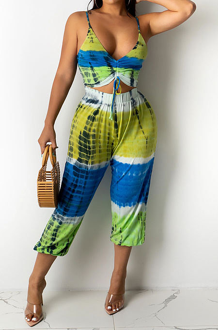 Trendy Casual Printing Bind Chest Wrap Long Pants Sets SDD9512