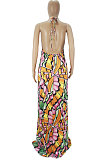 Sexy Casual Printing Halter Neck Sleeveless Long Dress SDD9510