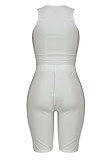 Pure Color Sexy Metal Bind Sleeveless Shorts Sets ED8393