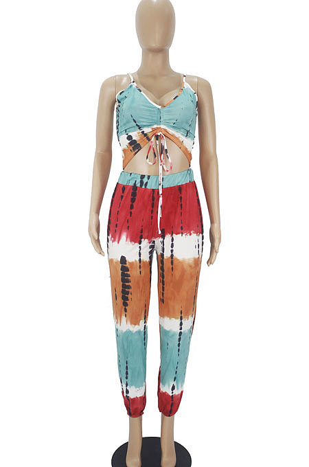 Trendy Casual Printing Bind Chest Wrap Long Pants Sets SDD9512