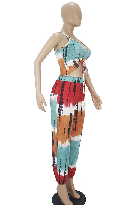 Trendy Casual Printing Bind Chest Wrap Long Pants Sets SDD9512