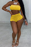 Fashion Sexy Pure Color Korea Velvet Chest Wrap Shorts Sets SDD9509