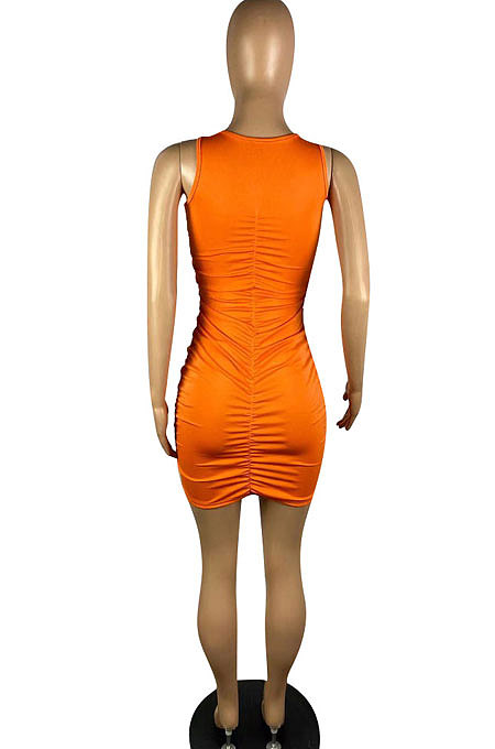 Eyelet Bind Pure Color Ruffle Mini Dress TL6588