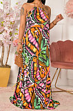 Sexy Casual Printing Halter Neck Sleeveless Long Dress SDD9510