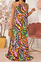Sexy Casual Printing Halter Neck Sleeveless Long Dress SDD9510