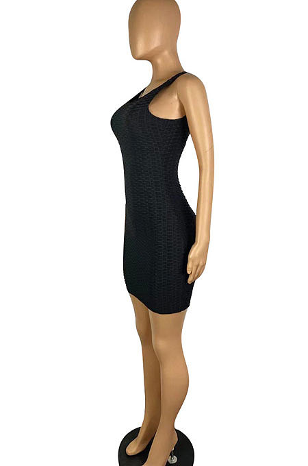 Pure Color High Elastic Tight Honeycomb Mini Dress TL6583