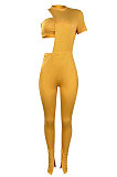 Asymmetric Pit Bar Chest Wrap Open Fork Bodycon Jumpsuits Two-Pieces TL6590