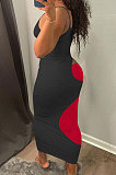 Color Matching Sexy Condole Belt Long Dress ED8397