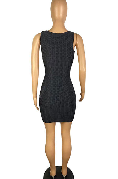 Pure Color High Elastic Tight Honeycomb Mini Dress TL6583