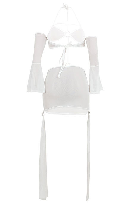 Sexy Condole Belt Halter Neck Net Yarn Mini Dress ED8395