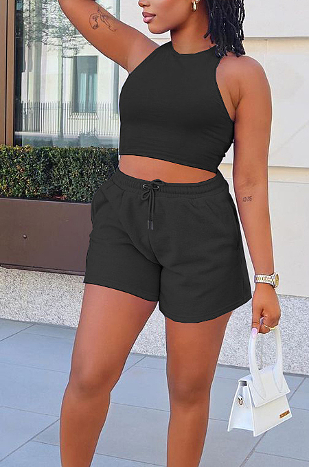Fashion Casual Pure Color Vest Shorts Two-Piece ARM8288