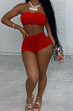 Fashion Sexy Pure Color Korea Velvet Chest Wrap Shorts Sets SDD9509