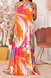 Sexy Casual Printing Halter Neck Sleeveless Long Dress SDD9510