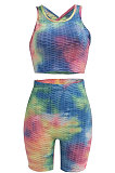 Walf Checks Casual Vets Tie Dye Sport Fifve Shorts Two-Pieces Q821