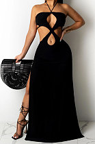 Pure Color Sexy Split Long Dress R6425