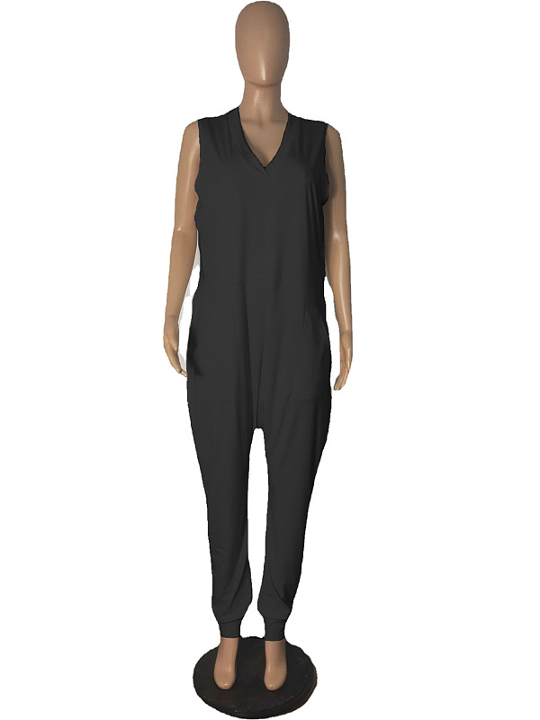 Pure Color Sleeveless Loose Casual Jumpsuits R6427