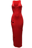 Deep V Neck Cultivate One's Morality Hole Hurnt Flower Sexy Long Dress Q829