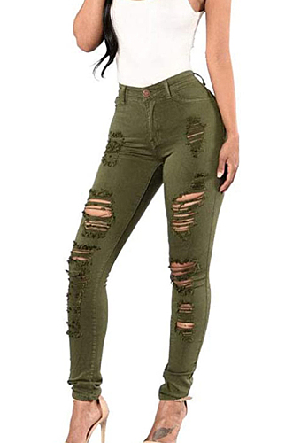 Fashion Stretch High Waist Cowboy Hole Tight Pants SMR2443