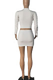 Pure Color Sexy Tops Skirts Sets R6435