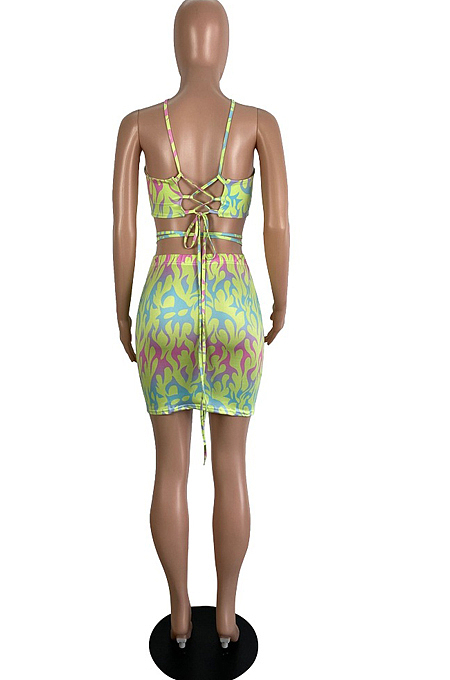 Sexy Summer Cultivate One's Morality Flame Print Sling Sets LS6440