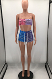 Fashion Positioning Print Sexy Boob Tube Top Shorts Two-Piece HH8974