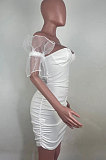 Sexy Irregularity Sleeve Pure Color Mini Dress R6430
