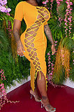 Sexy Bind Pure Color Midi Dress R6428
