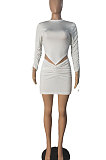 Pure Color Sexy Tops Skirts Sets R6435