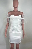 Sexy Irregularity Sleeve Pure Color Mini Dress R6430