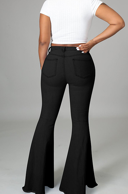 Summer Casual Water Washing Bind Cowboy Flared Pant E8596 
