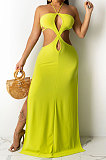 Pure Color Sexy Split Long Dress R6425