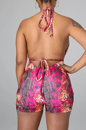 Summer Sexy Coloured Drawing Print Sling Jumpsuits LS6439
